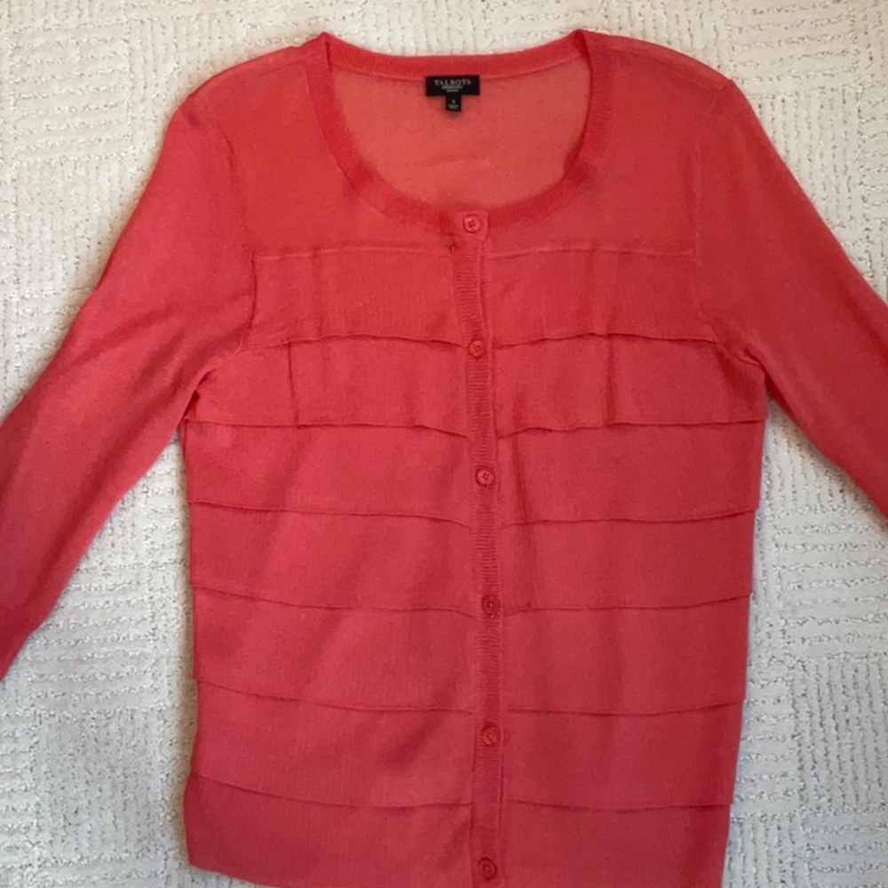 Talbots Coral Small Petite Sheer Shutter Front Cardigan